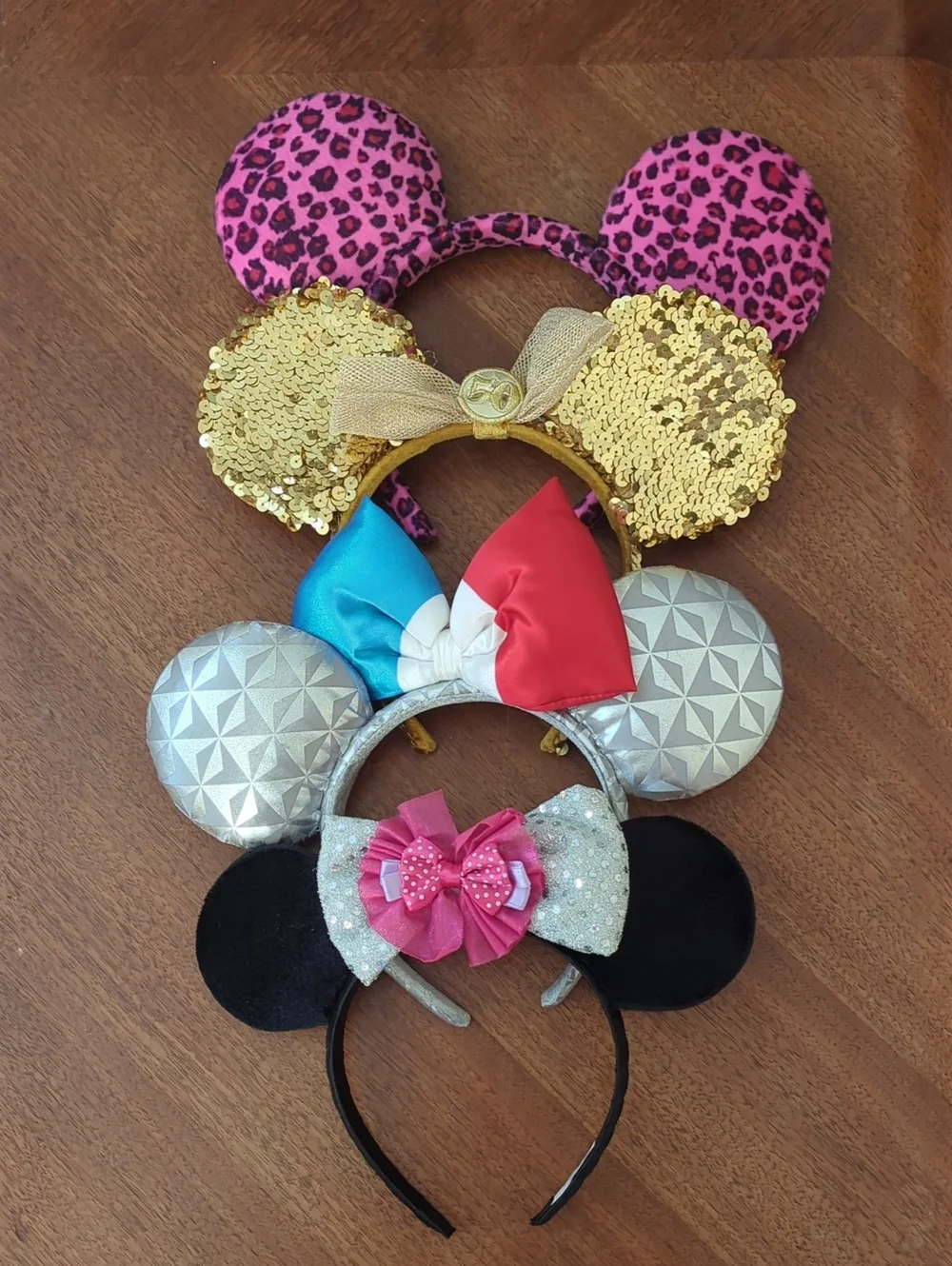 Pink Leopard and Gold Sequin Minnie Ear Headbands - Set of 4